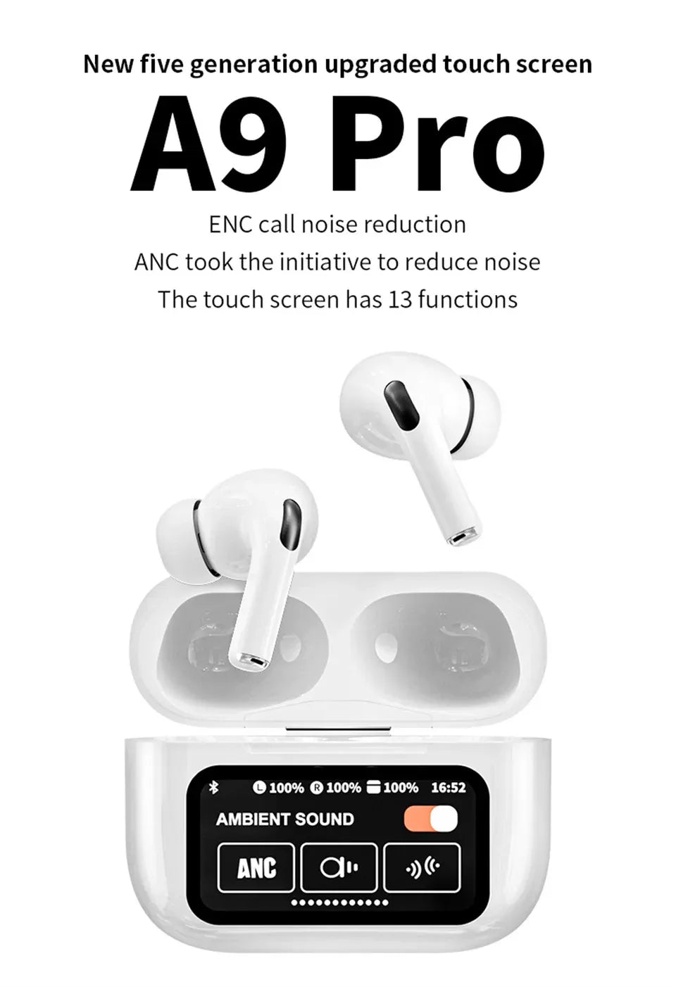 A9 pro Touch Screen Display ANC Wireless Earbuds